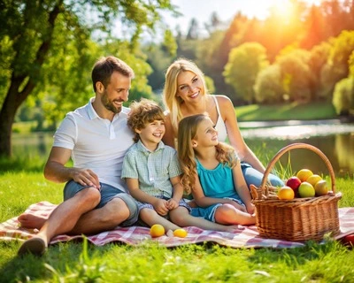 Happy Family Enjoys a Sunny Picnic in the Park