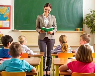 Teacher Reads to Attentive Elementary School Students